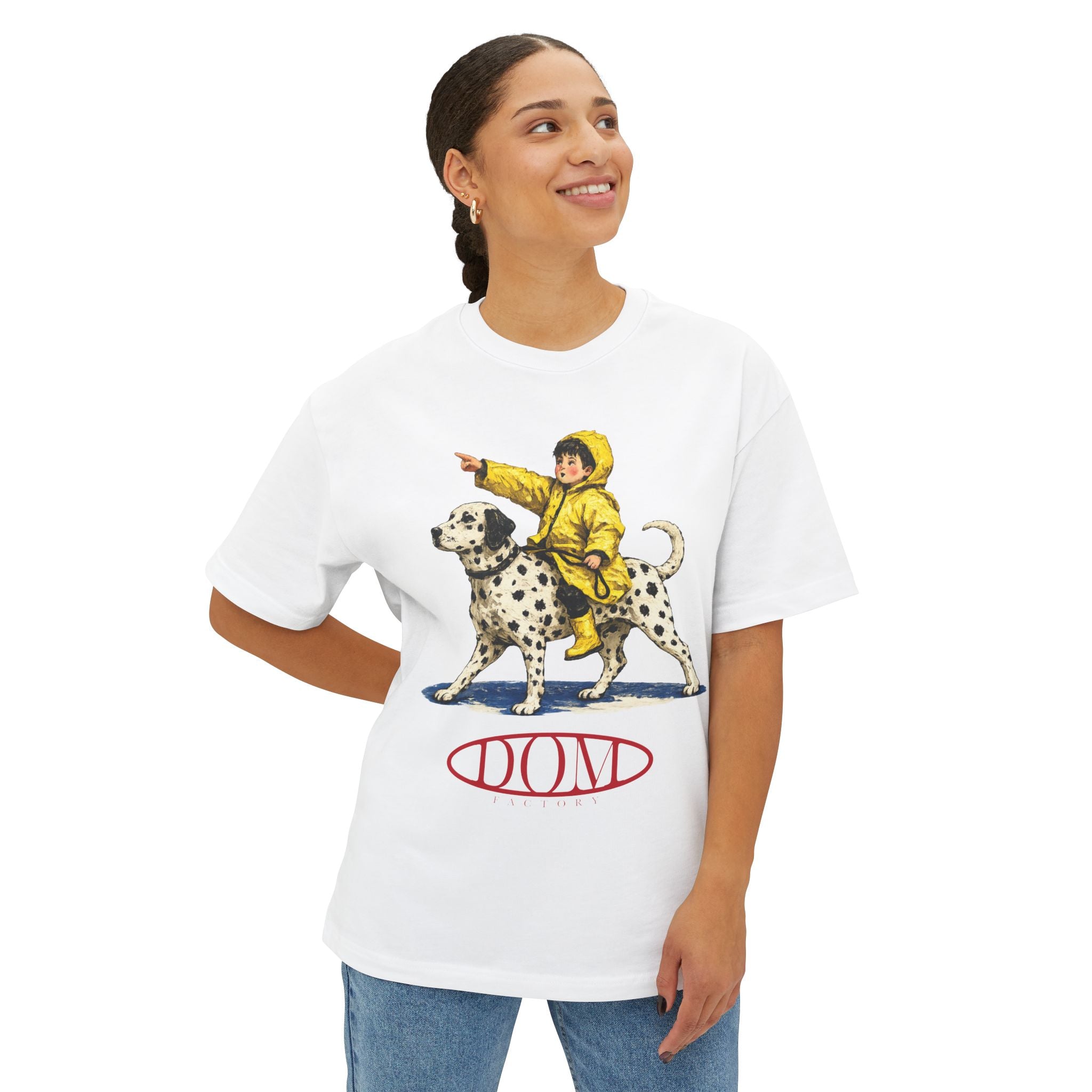 Graphic Tee — Vintage Boy Riding Dalmatian "DONA" Design