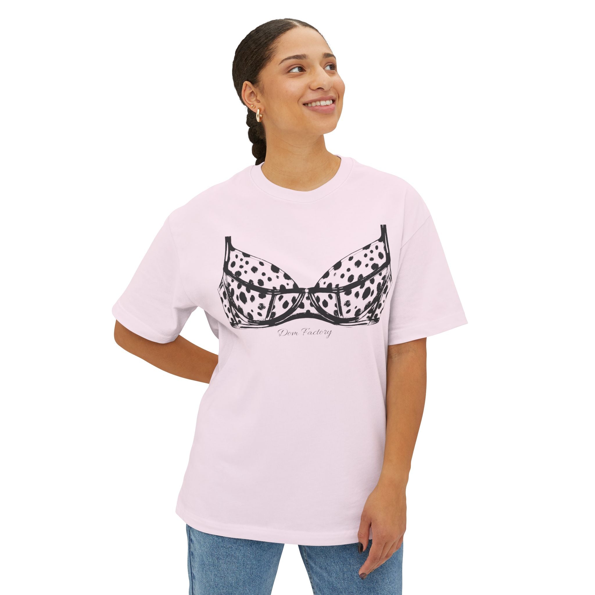 Boxy Tee with Dalmatian Print Bra Illustration – Playful Graphic Shirt