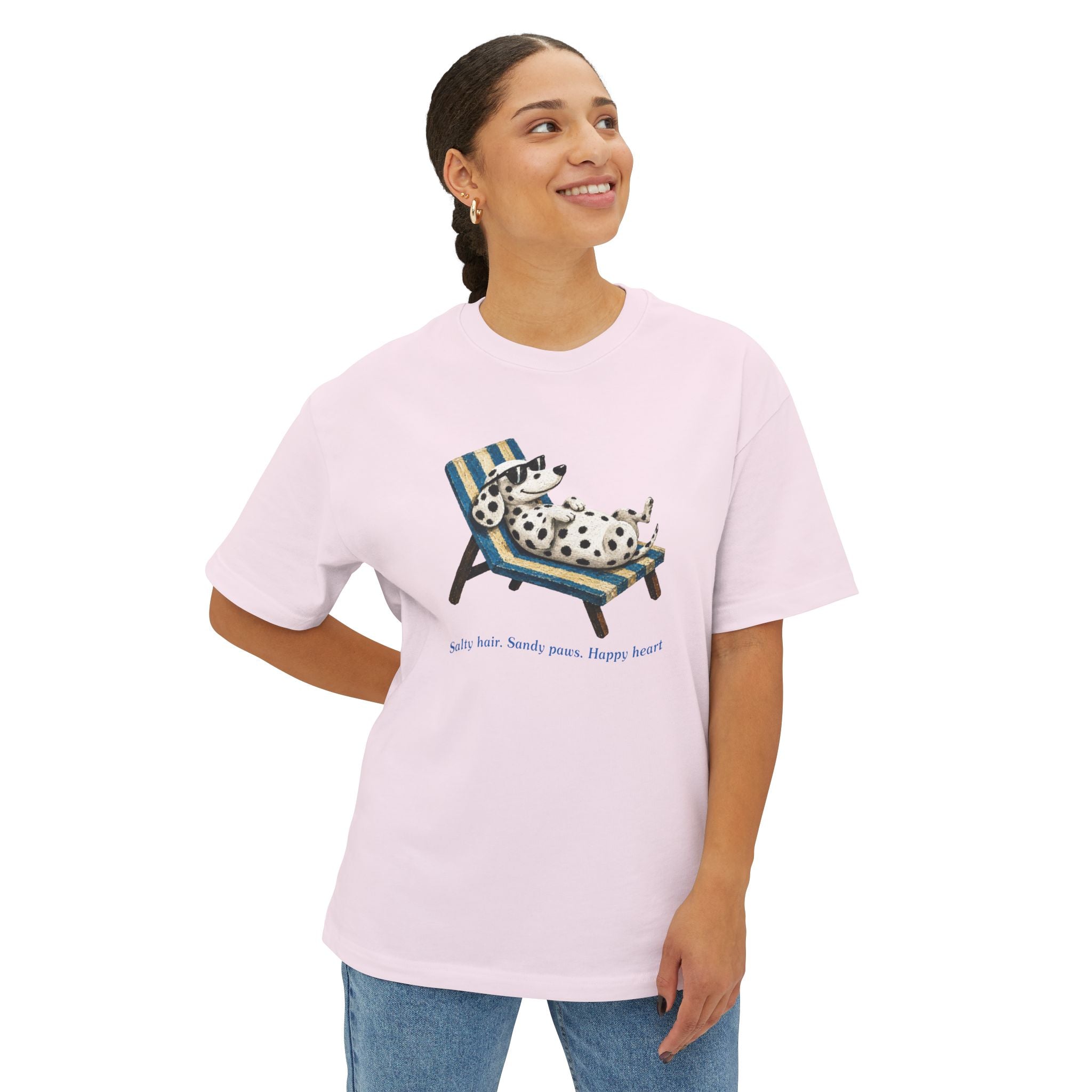 Boxy Tee — Lazy Dalmatian on Lounge Chair “Relax More Worry Less”