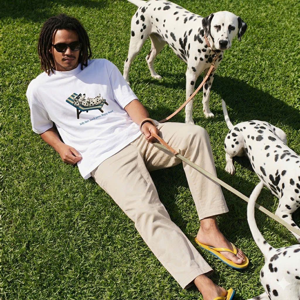 Dalmatian Lounging Tee — "Relax, Rest, Repeat" Oversized Boxy T‑Shirt