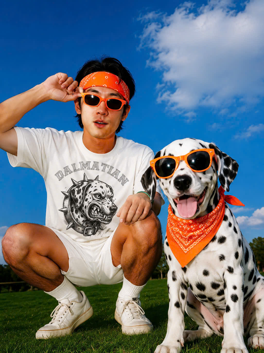 Dalmatian Bulldog Graphic Tee – Spiked Collar Punk Dog Oversized Shirt