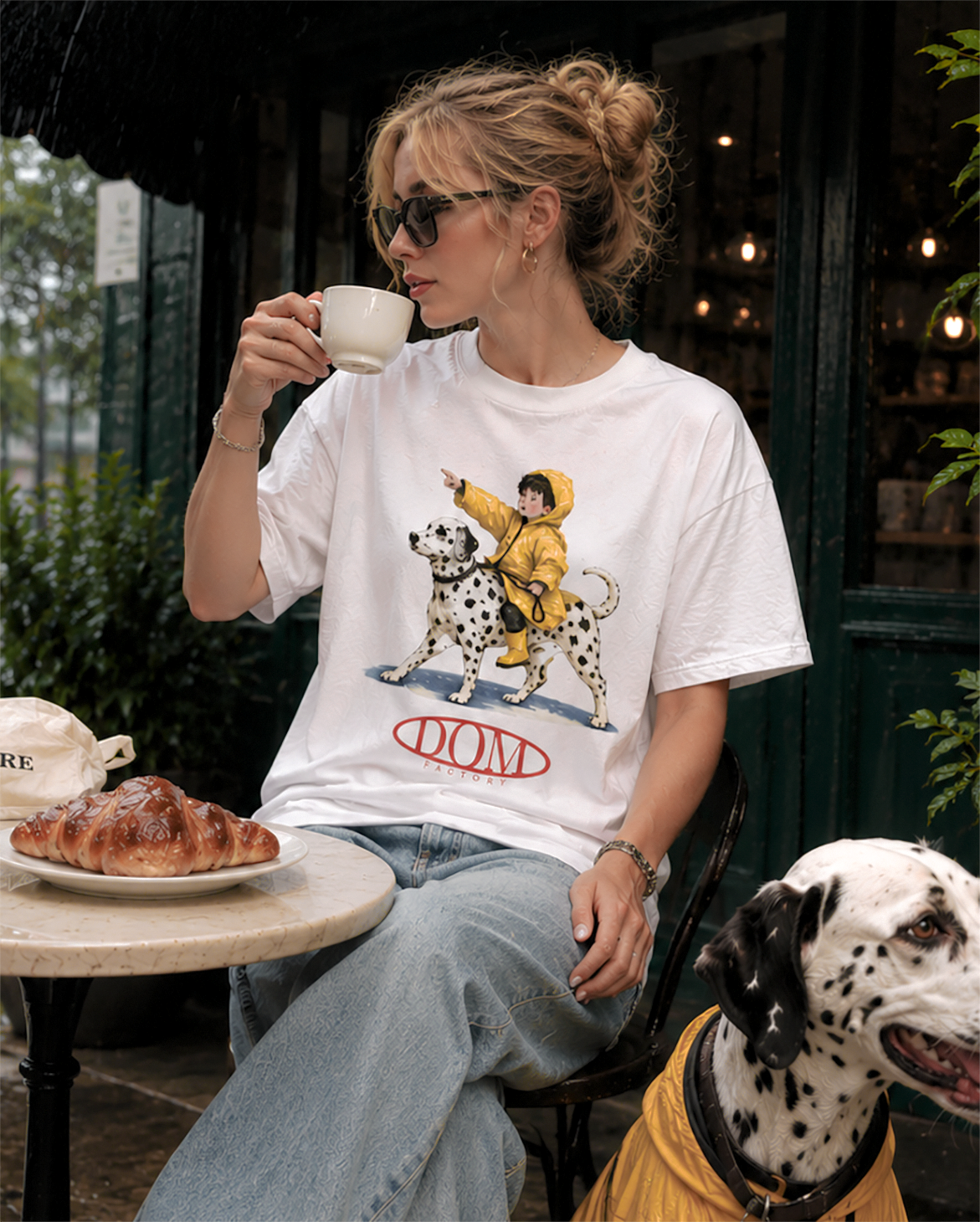 Graphic Tee — Vintage Boy Riding Dalmatian "DONA" Design