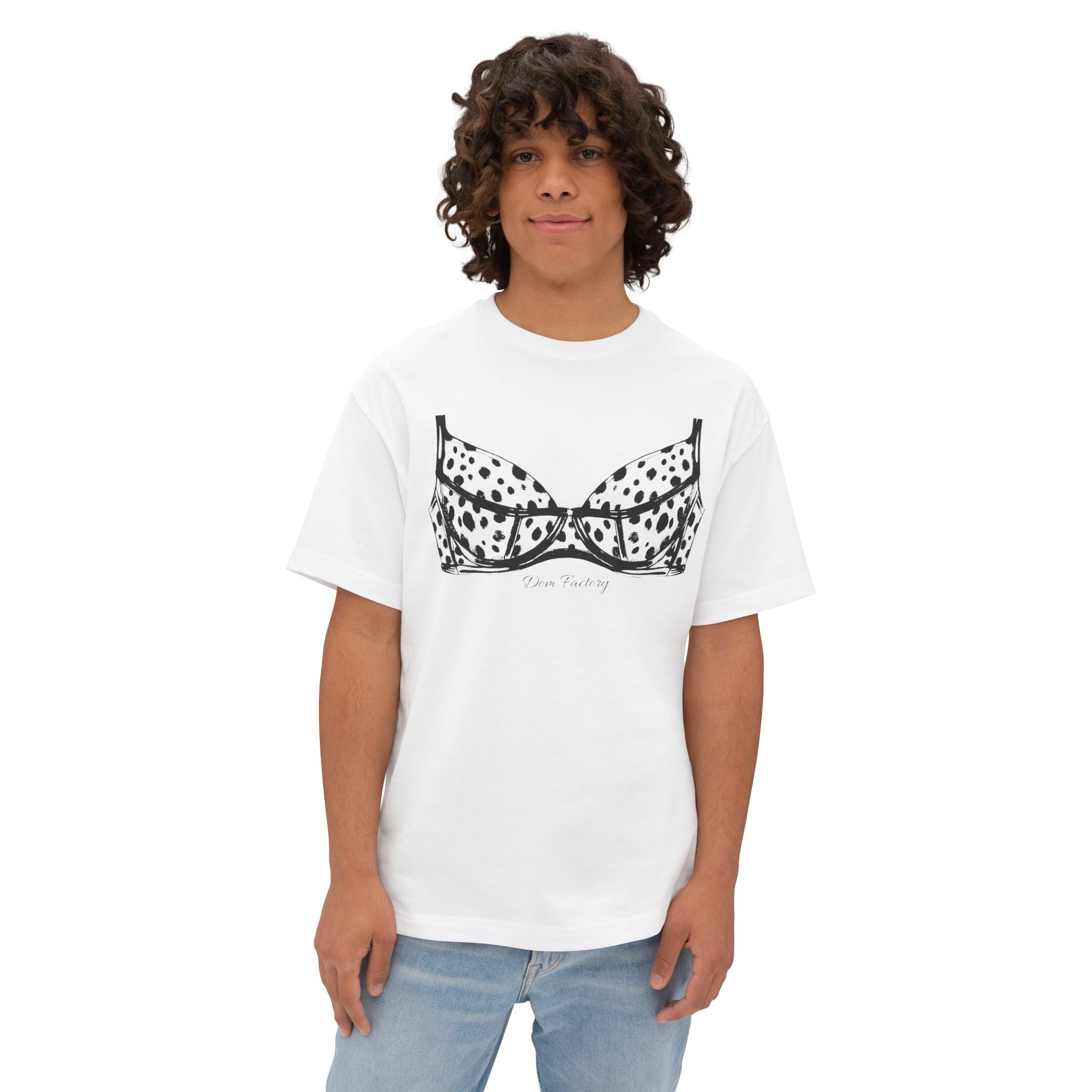 Boxy Tee with Dalmatian Print Bra Illustration – Playful Graphic Shirt
