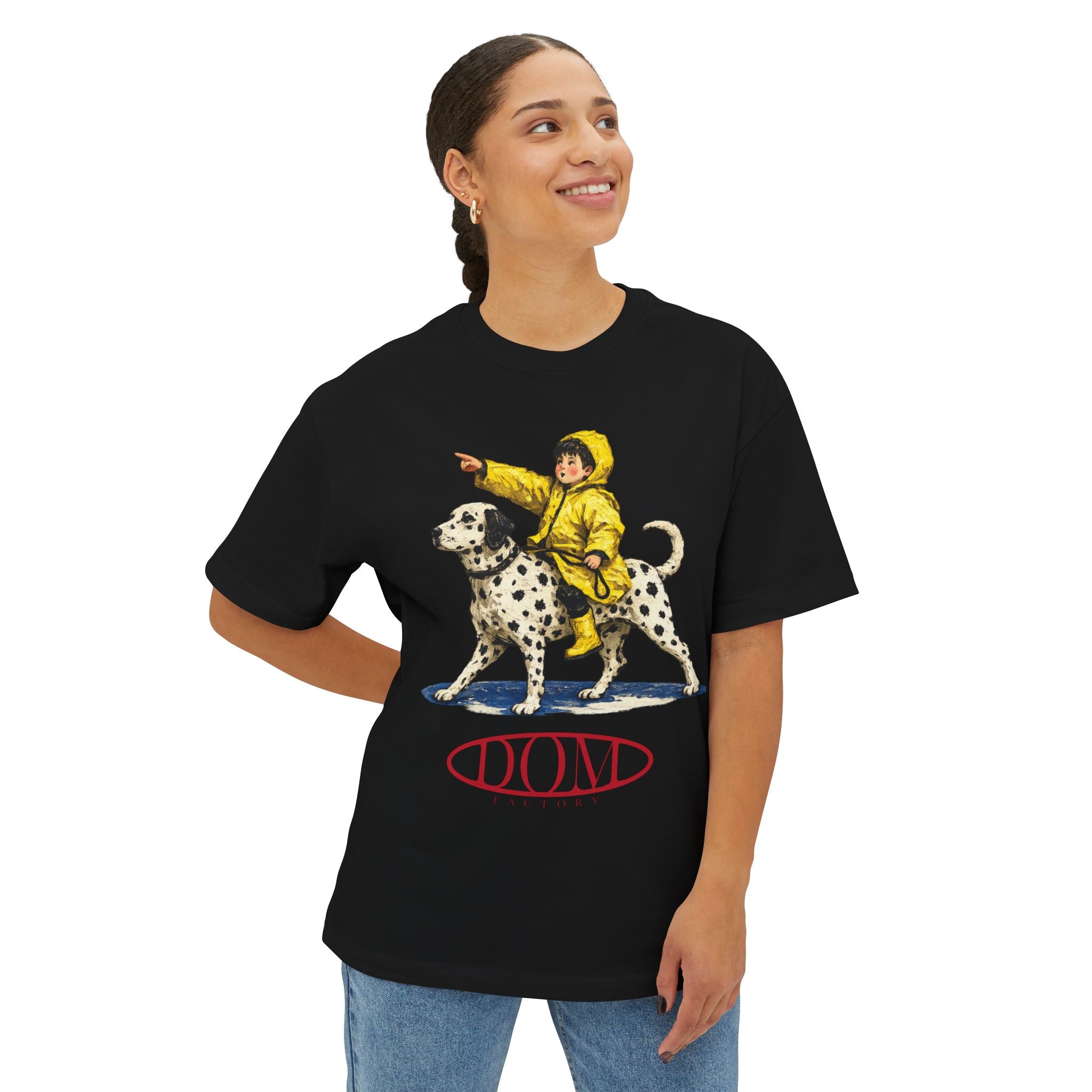 Graphic Tee — Vintage Boy Riding Dalmatian "DONA" Design