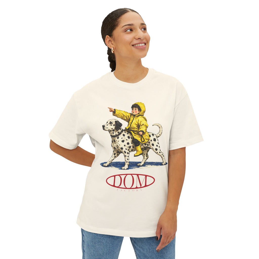 Graphic Tee — Vintage Boy Riding Dalmatian "DONA" Design