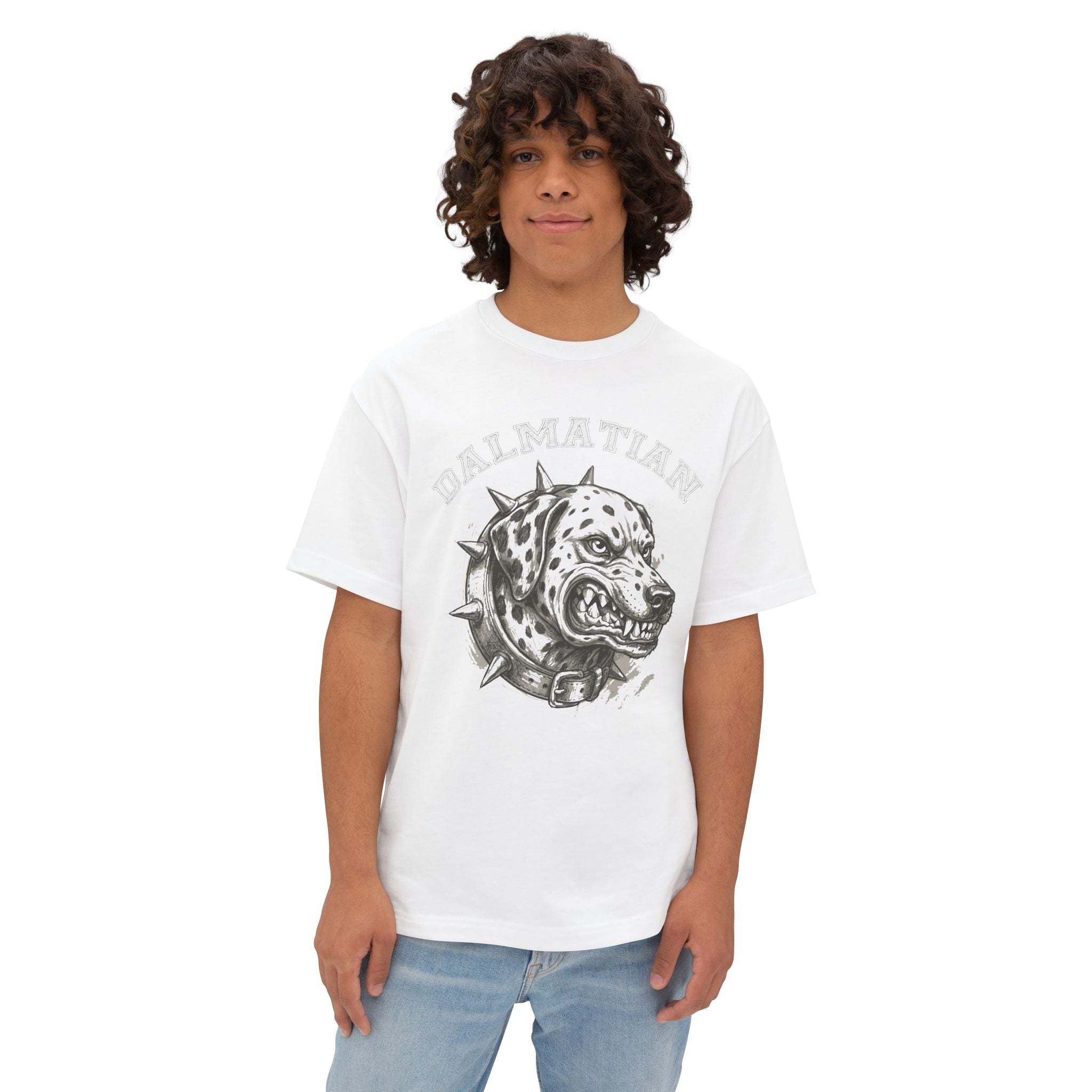 Dalmatian Bulldog Graphic Tee – Spiked Collar Punk Dog Oversized Shirt